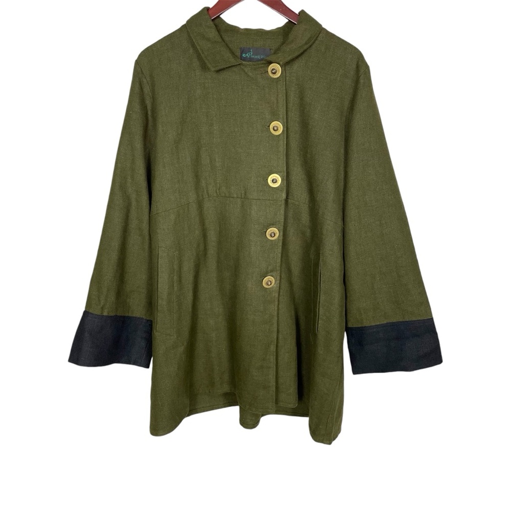 Peacock Ways Women's Linen Full Button Front Jacket